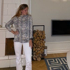 Grey and White Zebra Striped Turtle Neck